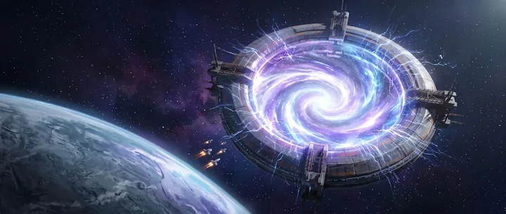 An immense orbital Gate opening above a planet