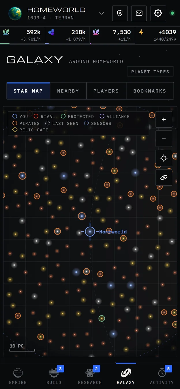 The same interactive galaxy map on a phone